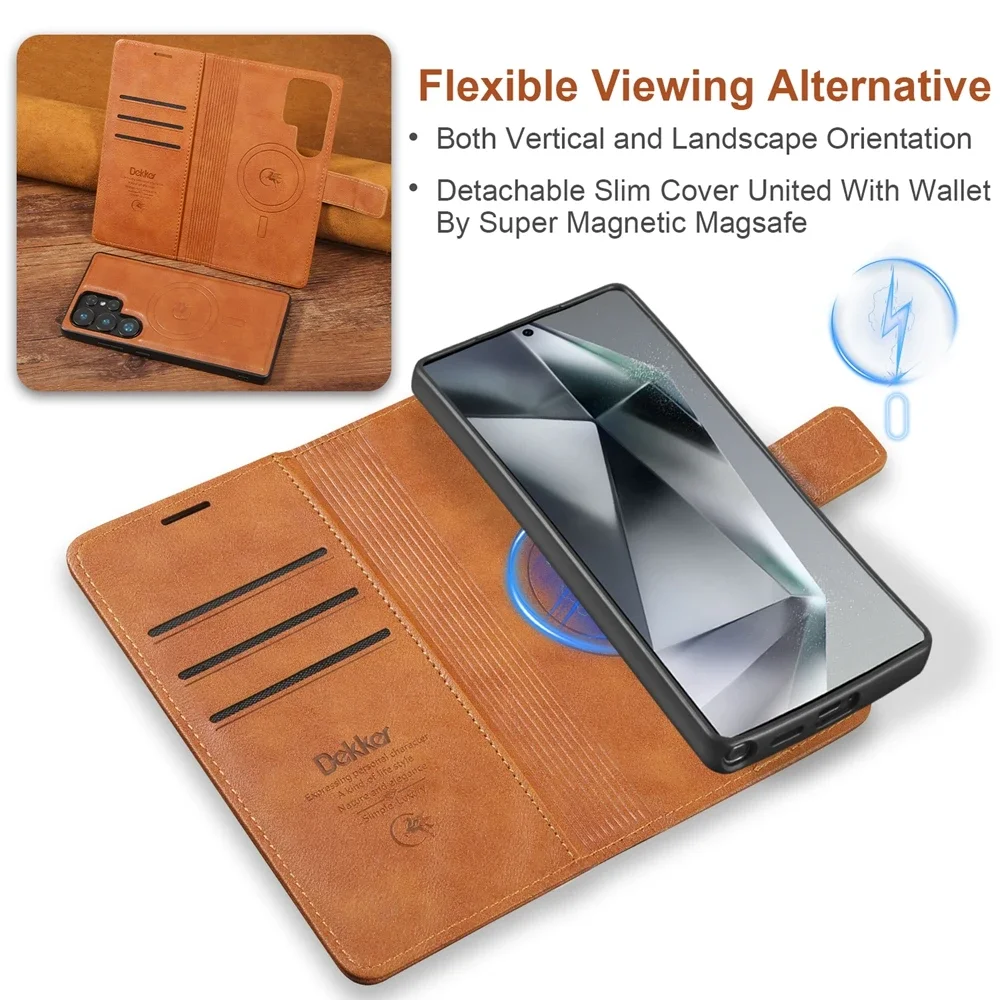 2-in-1 Magnetische Lederhülle für Samsung Galaxy S26 S25 Ultra S24 Plus S23 + S25Ultra Kabelloses Laden Kartenfach Handyhülle – Detail 9