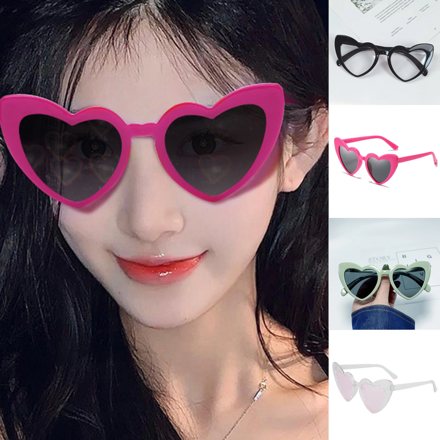 1PC Luxury Heart Shaped Sunglasses Big Frame Love Effect Sun Glasses Retro Women Eyewear UV400 Protection