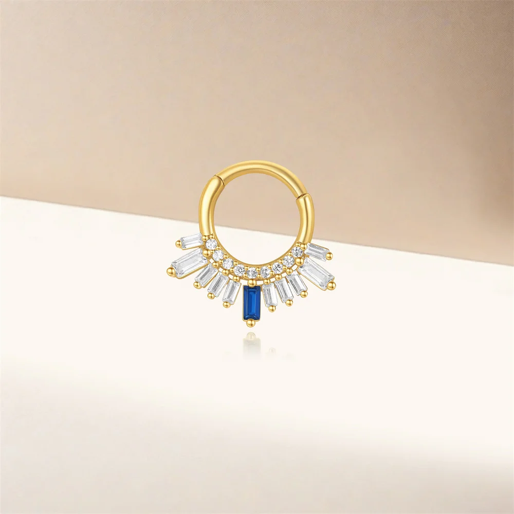CANNER 1Pc 925 Silver Rectangular Single Row Zircon Hoop Earrings For Women 18K Gold Smooth Fried Dough Twists Horn Nose Ring