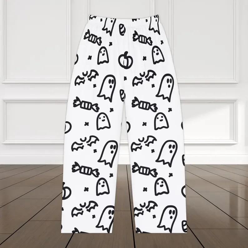 Men's Halloween Ghost Candy Bat Pumpkin Printed Elastic Waist Loose Casual Soft Home Pants
