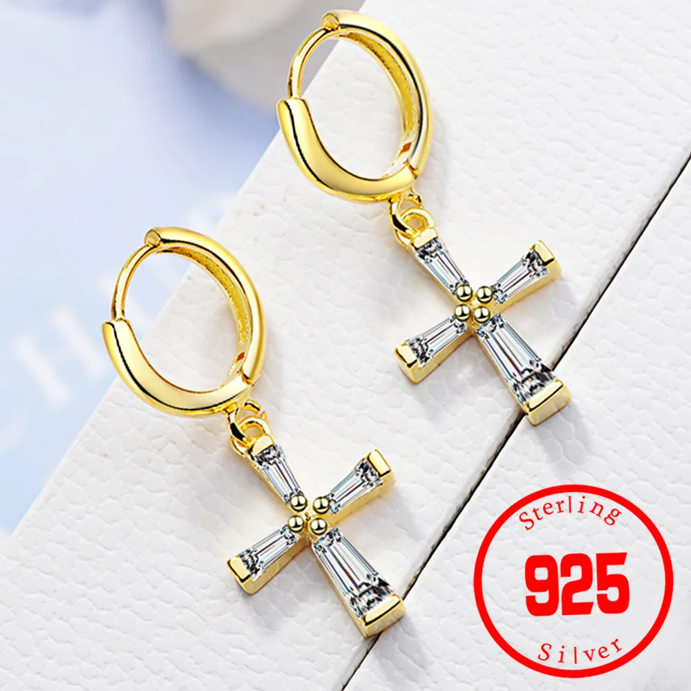 

silver color 925 silver needle Small Loop Circle Cross Charm Drop Dangle Earrings For Women Girls Kids Children Men Jewelry Gift