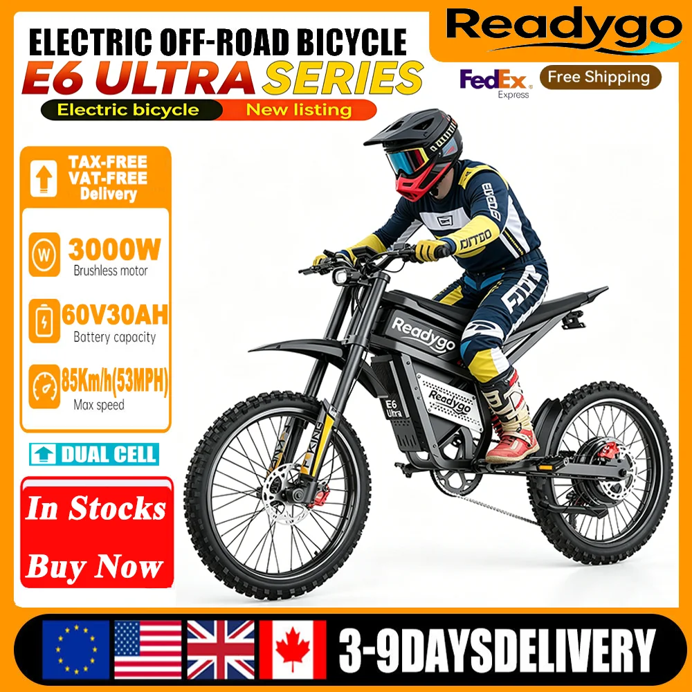 AliExpress Readygo E6 Ultra Electric Bike 6000W Peak Electric Dirt Bike 60V30AH Battery 100kmSpeed 80Kmh Mountain Electric Motorcycle adult