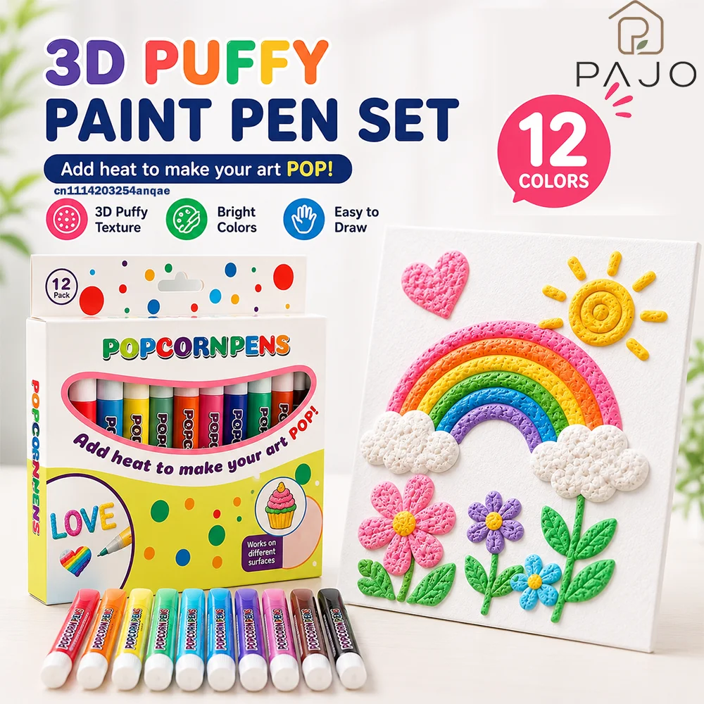Puffy Popcorn Pen Set 6/12 Colors 3D Art Marker Smooth Easy Coloring Drawing Pen for Journal Notebook Greeting Card DIY Craft