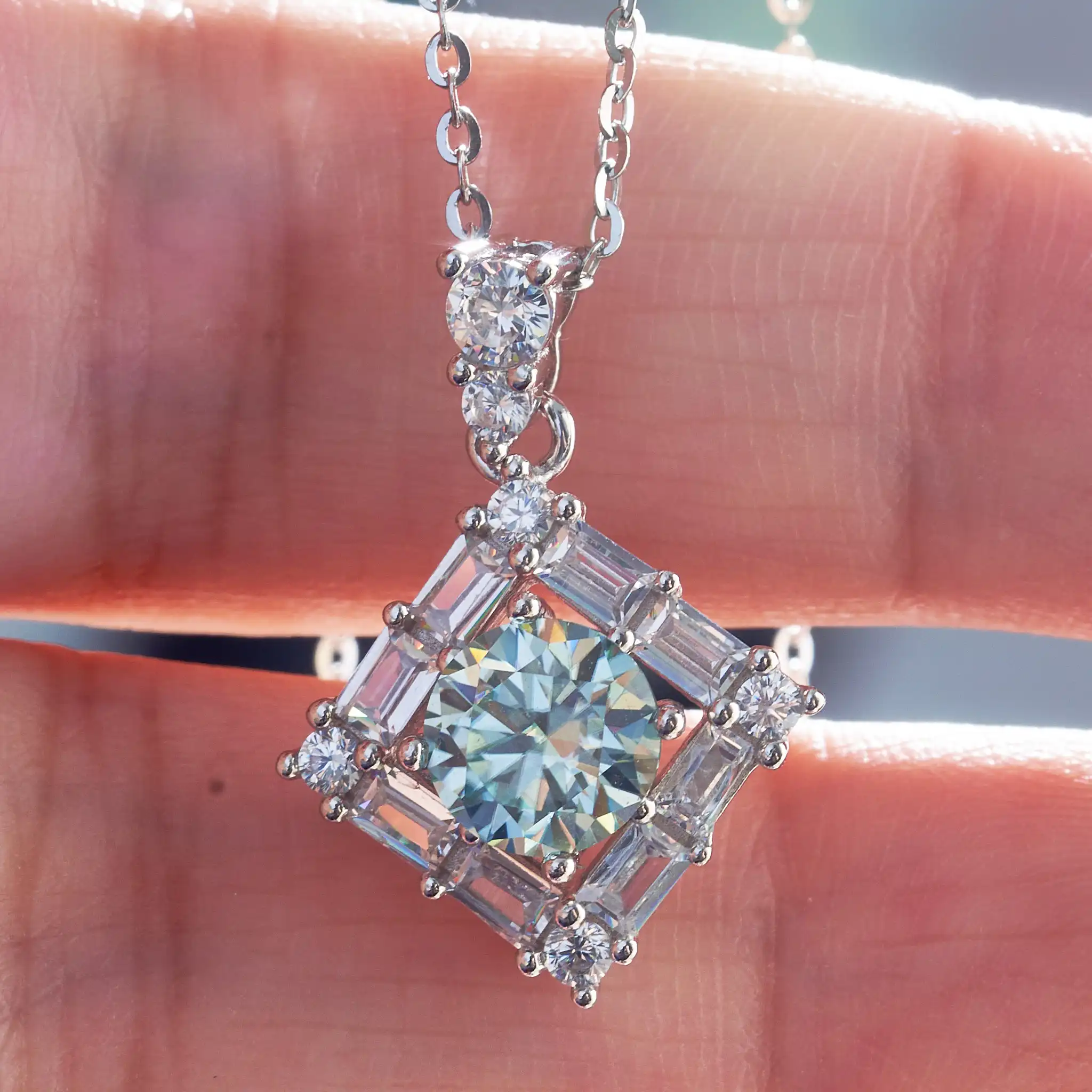 1CT Blau-Grüner Moissanit-Anhänger Halskette Silber 925 Schmuck Besteht Diamanttest mit Schwarzer Karte und Zertifikat – Detail 5