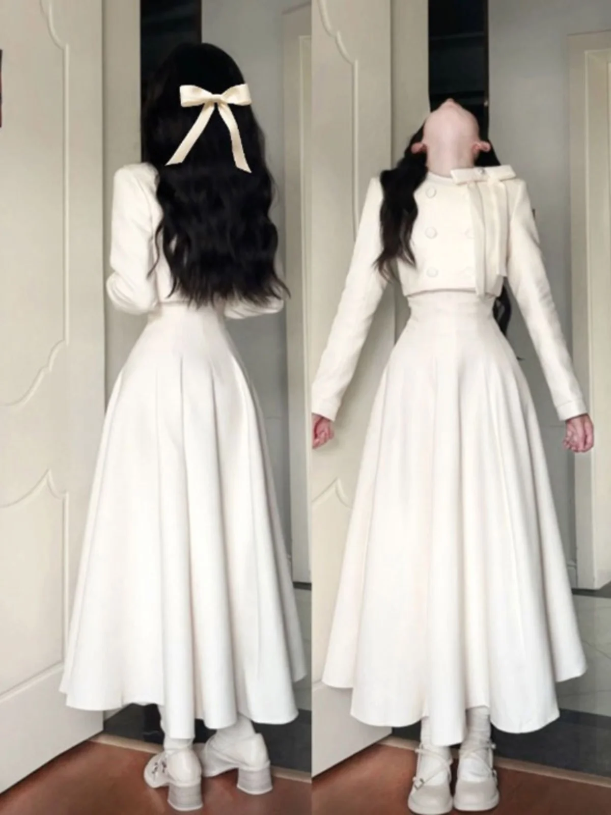 

Spring Fashion Set Unique Beautiful Two-Piece Korean Style Rich Girl Short Sleeve Long Dress Comfortable Cotton round Neck Bu...