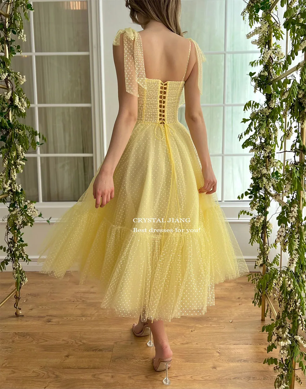 Elegant Off the Shoulder vestidos de festa Yellow Cocktail Dresses Ankle Length A Line Short Party Gowns