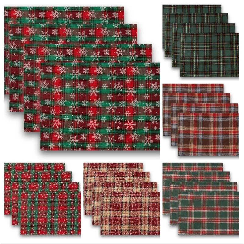 Weihnachten Plaid Leinen Tischsets Hause Desktop Antifouling Schutz Geschirr anti-rutsch-Matte Urlaub Desktop Dekorative Tischsets