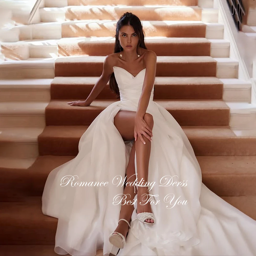 Vestido De Novia plisado Sexy, corte en A, cuello en V, plisado, lado alto, espalda abierta, sin mangas, personalizado, 2025