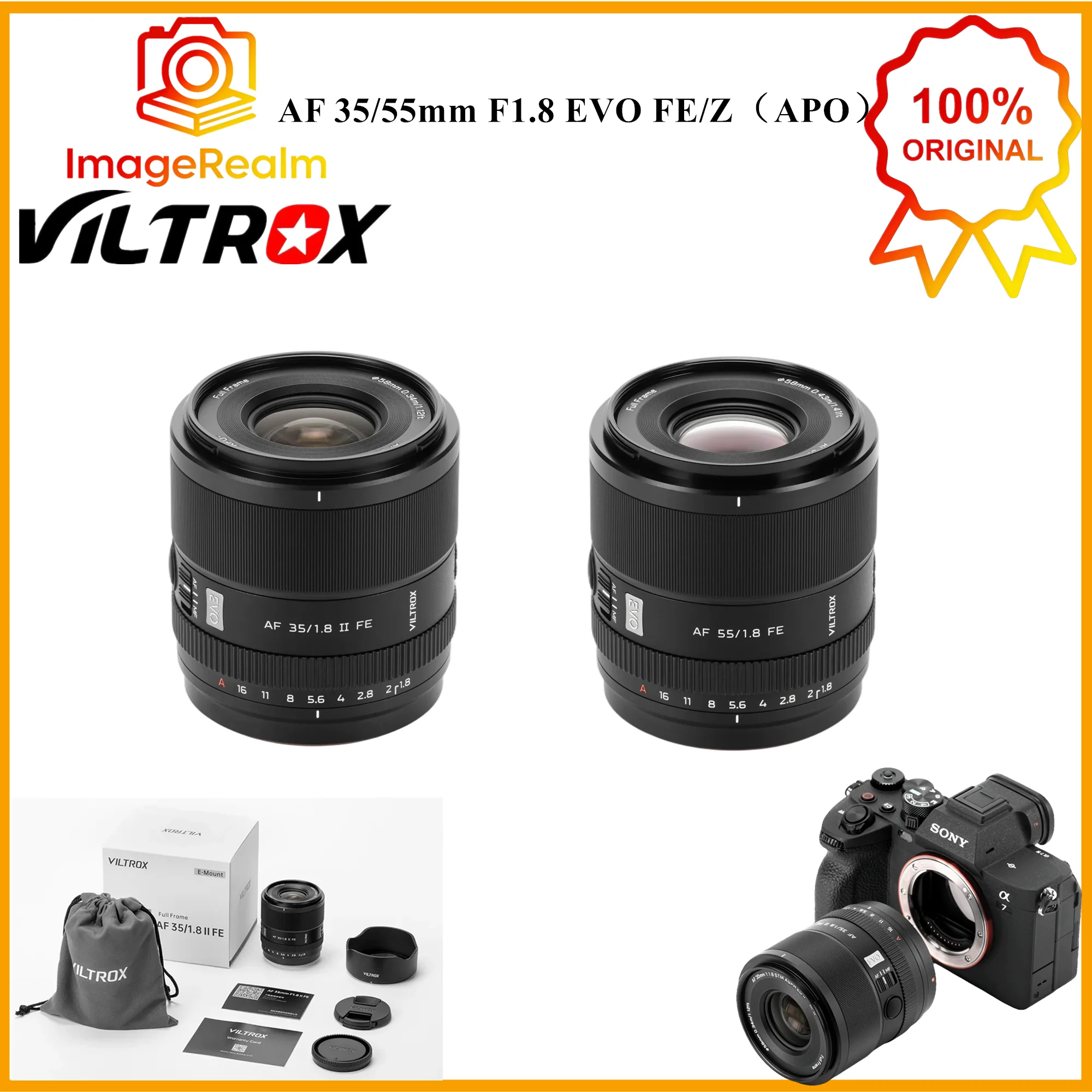 Viltrox AF 55mm 35mm F1.8 EVO F Z Full Frame Lens Auto Foucus Camera Lens for Sony E-Mount Nikon Z-Mount — Sony