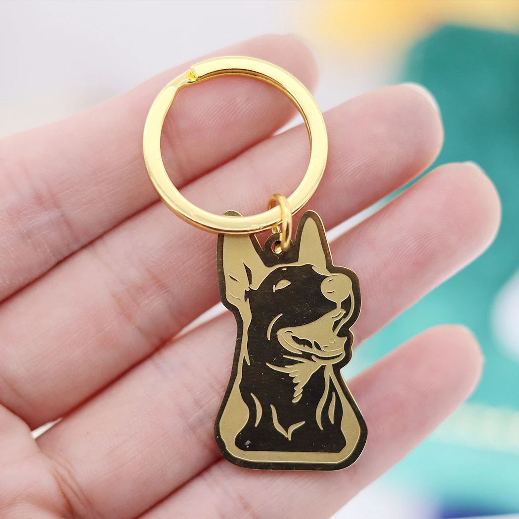 Pointed Lug English Bull Terrier Dog Stainless Steel Pendant Keychain for Women Men Pendant Animal Kids Gifts Jewelry Accessorie