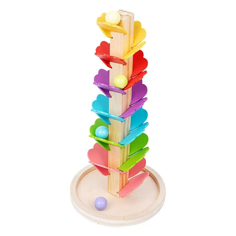 Rainbow Musical Tree Kit Wooden Colorful Musical Tree Ball Drop Toy Safety Educational Montessori Toys Multifunctional Building