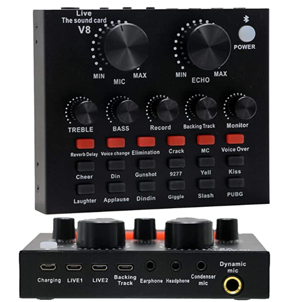 V8 Soundcard Broadcast Equipment Suit Audio Mixer USB External Headset Microphone Webcast for Phone Computer PC Webcast Live