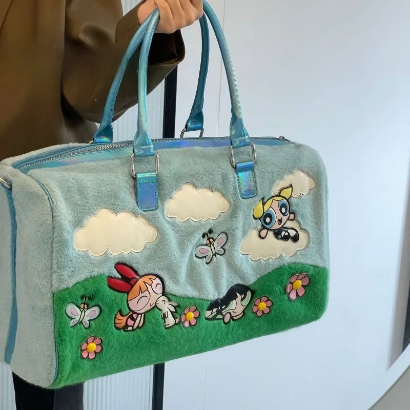 Powerpuff Girls Animazione Periferica Huahua Bubble Cartoon Kawaii Nuova borsa da viaggio per ragazza calda di grande capacità Borsa da palestra per studenti