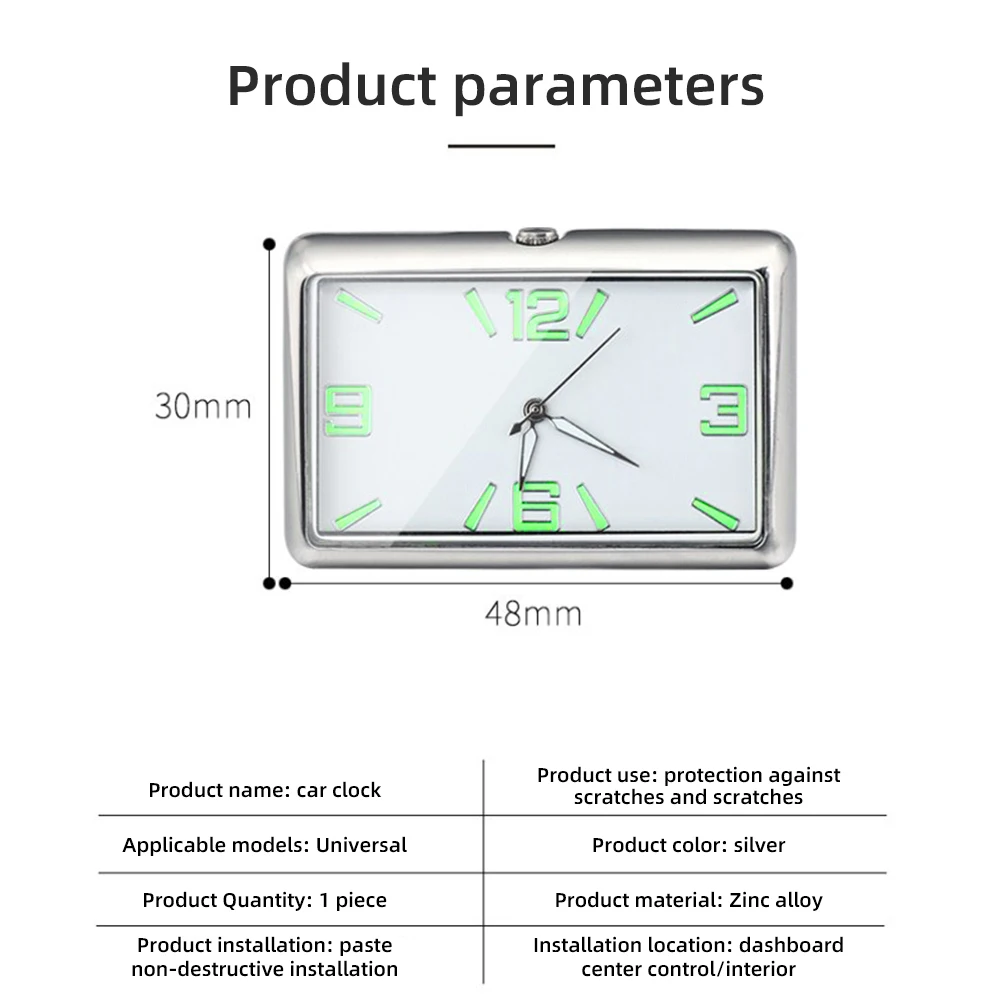 Moda Praça Car Clock Decoração Interior, Auto-adesivo Eletrônico Vent Clip Watch para Car Styling, Automóveis Quartz Watch