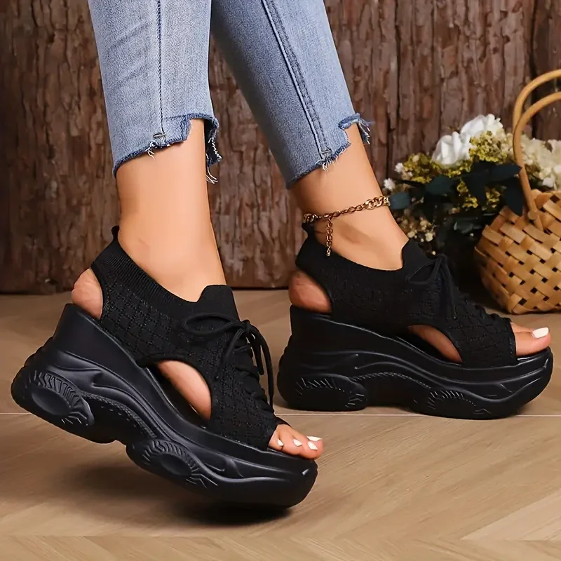 New Summer Fashion Comfortable Round-toe Wedge Light Roman Sandals Non-slip Thick-soled Lace-up Casual Sneakers for Women image 5
