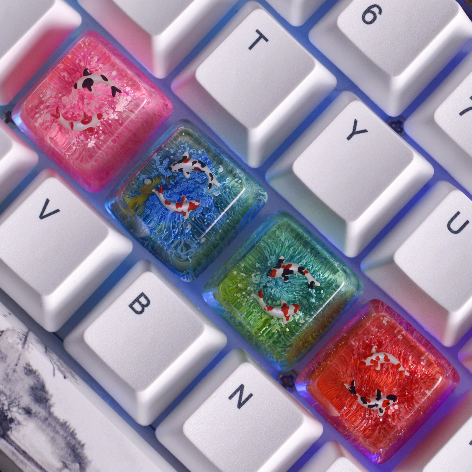 

Pisces Resin Key Caps OEM Profile For Cherry MX Mechanical Keyboard Double-shot Cute Backlit Personality Game Gifts Keycaps 1Pcs