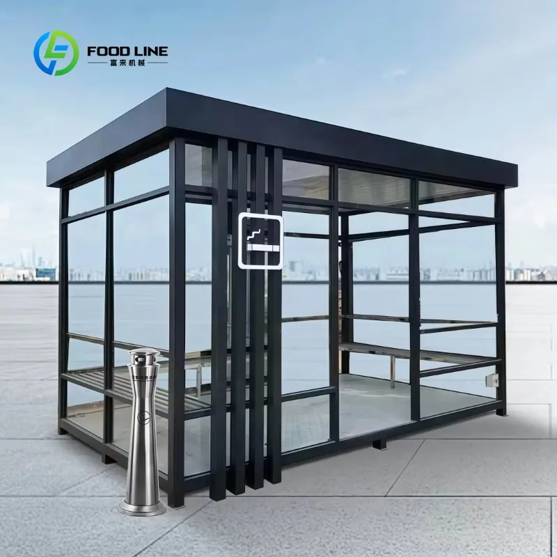 Customized Steel Structure Outdoor Smoking Shelter - Enclosed Ventilated Smoking Booth for Office Parks & Commercial Areas