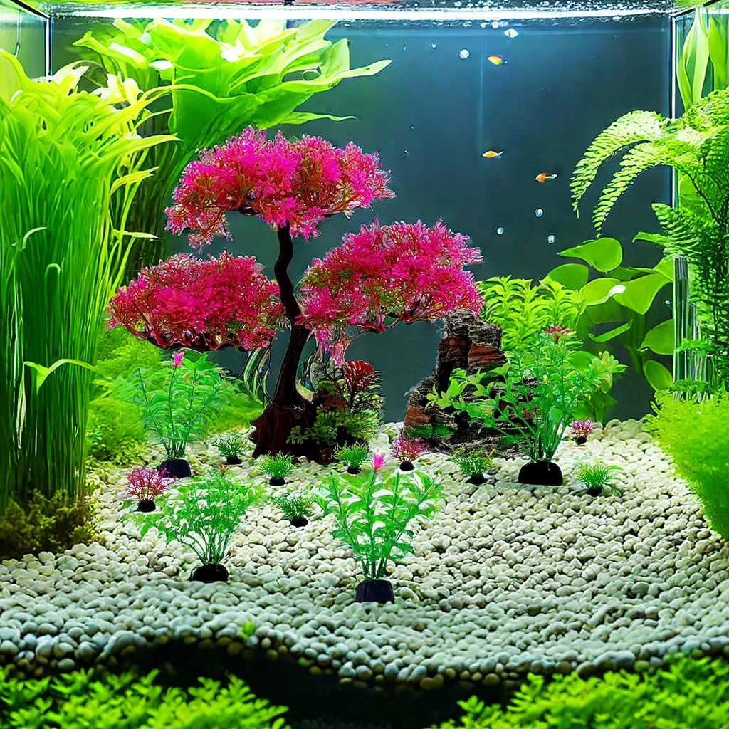 20PC Fish Tank DIY Artificial Aquarium Decor Plants tree Ornament Aquatic Plant Grass Rockery Grass Blocking Rings Set