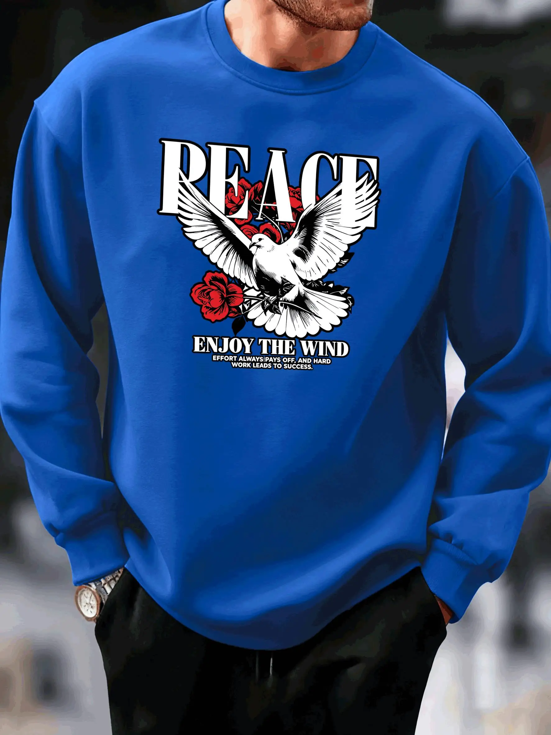 Peace Dove Rose Enjoy The Wind Printed Men'S Sweatshirt Loose Fleece Clothing Autumn Streetwear Running Casual Unisex Pullover