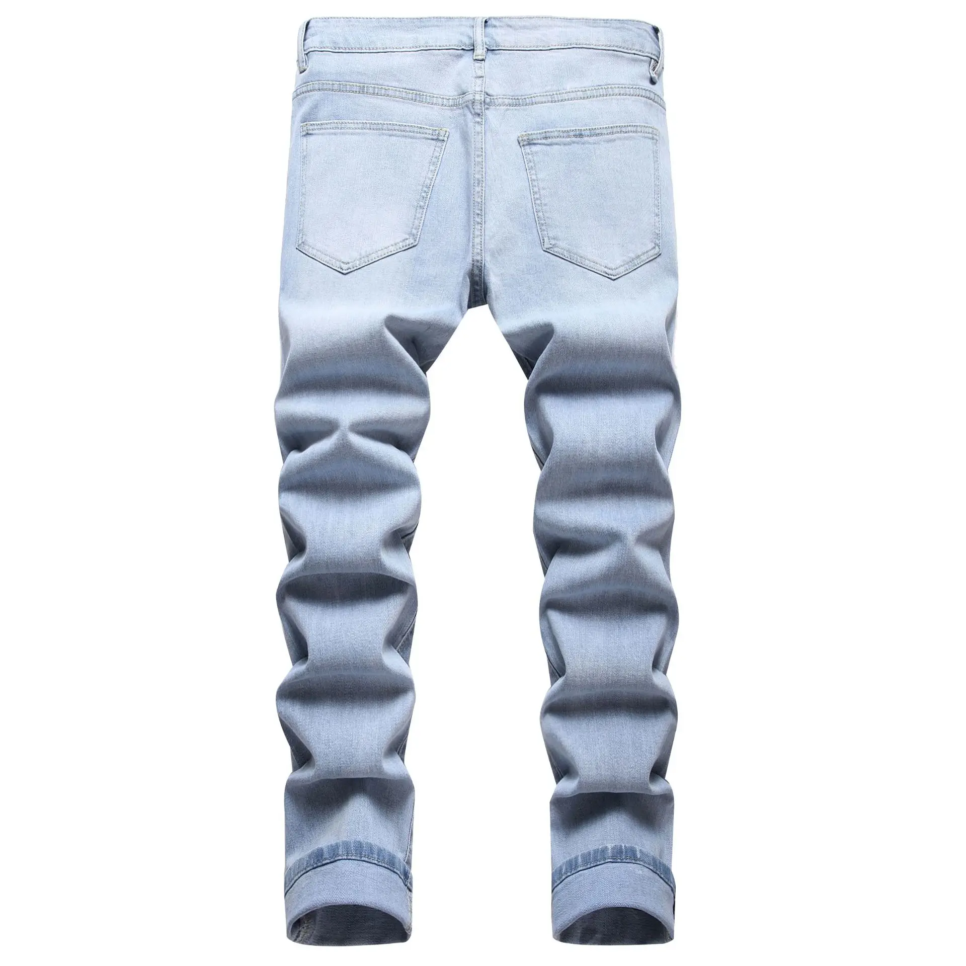 Men Hole Jeans 2024 Streetwear Pencil Pants Mid Waist Distressed Washed Vintage Diamonds Denims Straight Ankle Length Trousers