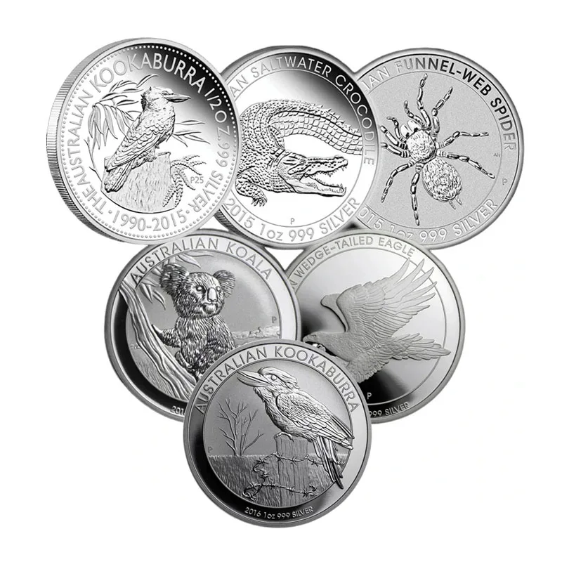 Australia Coins 6Pcs/Set Elizabeth Replica Coins Crocodile,Kookaburra,Spider,Koala,Eagle Animal