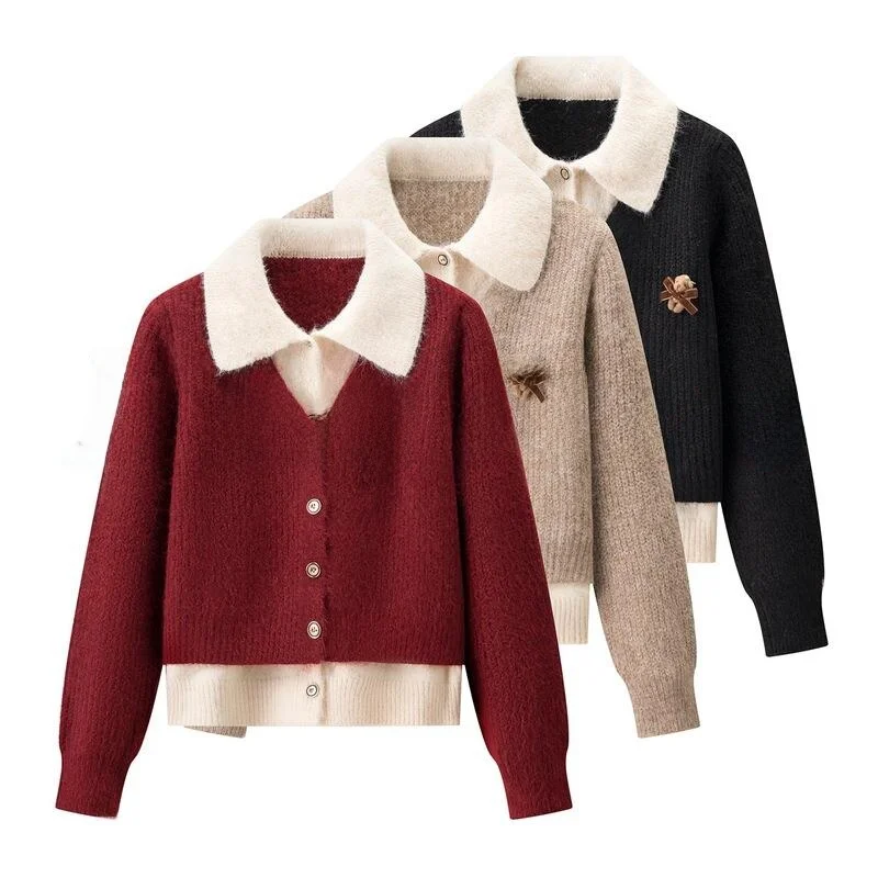 

Himilco: Новинка! Женский винтажный свитер-двойка с отложным воротником, утягивающий, в европейском стиле, из полиэстера, осень-зима