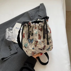 1 Piece Ladies Polyester Cloth Bucket Bag fashion Drawstring Crossbody Bag Chinese Style Painting Women's Bag Suitable for Casual Wear