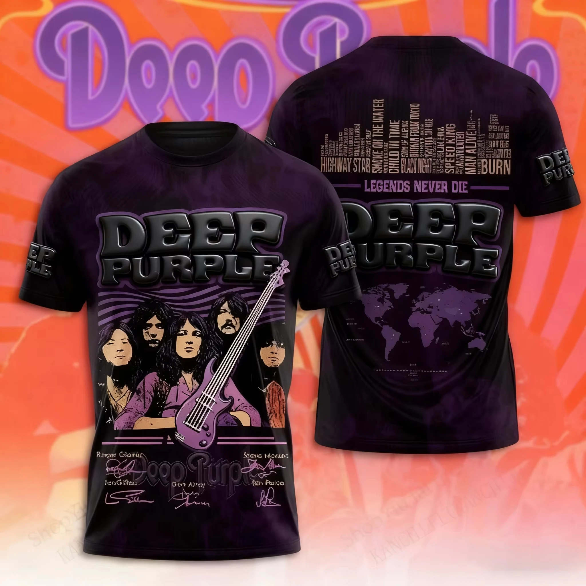 Rock Band Deep Purple Tour 3D Print T-shirt Men Women Fashion Oversized Short Sleeve Tshirt Kids Hip Hop Tops Tees Mens T-shirt