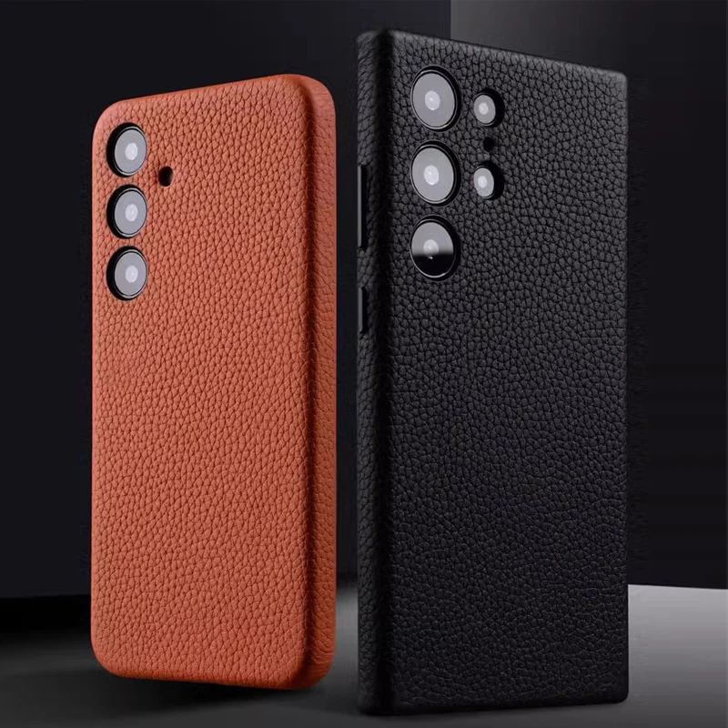 

Genuine Leather Case For Samsung Galaxy S24 Ultra S23 S24 Plus Luxury Cowhide Camera Lens Protection Hard Cover Fundas