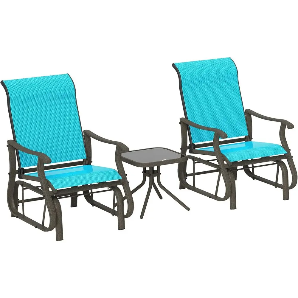 

Синий комплект для бистро из 3 предметов с каркасом из стали и столом из закаленного стекла для патио, сада или заднего двора