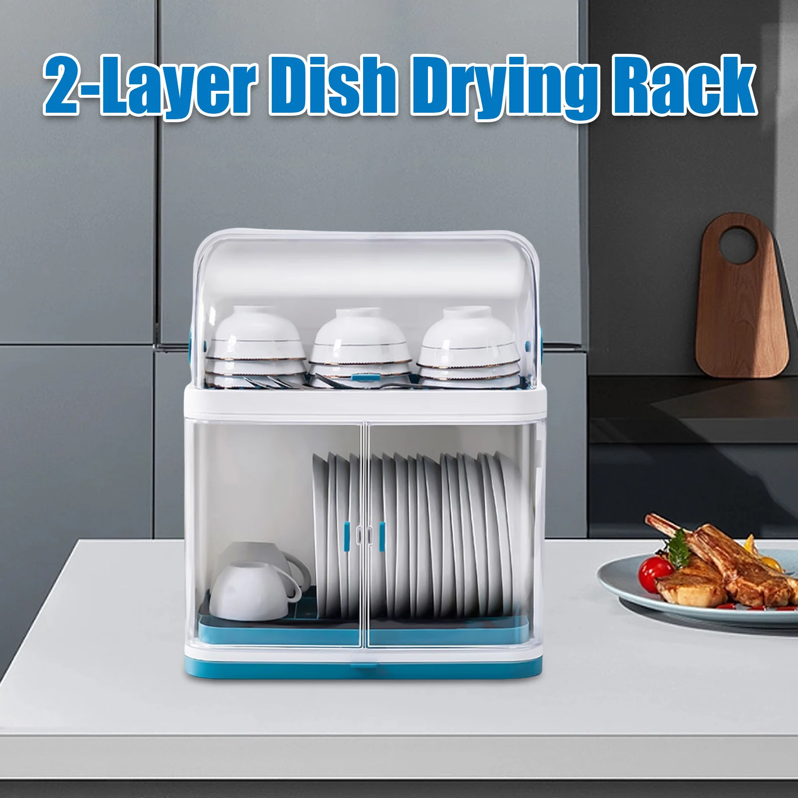 

Dish Drying Rack Drain Board With Lid Cover Kitchen Plate Cup Dish Drying Rack 2-Level Dish Rack Drip Tray For Plates