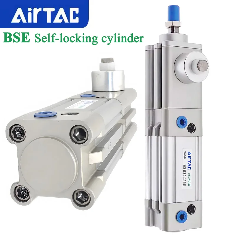 AirTAC BSE Locking Enclasp Pneumatic Cylinder Double Acting Bore32 40 50 63 80 100mm Stroke25/50/75/100/500/1000mm With Magnet
