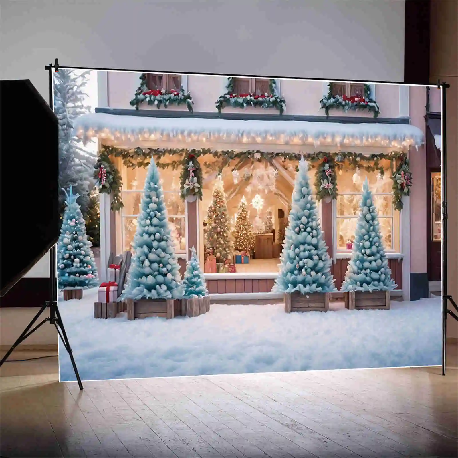 MOON.QG-Arrière-Plan de Photographie pour Enfant, Décoration d'Arbres de Noël, Boutique de Cadeaux de Noël 2025