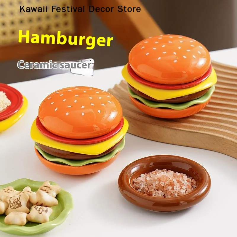 【K】Stackable Hamburger Plate Set Burger 6 Layers Dinner Plate High Value Bone Spit Plate Funny Sauce Containers Table Decor