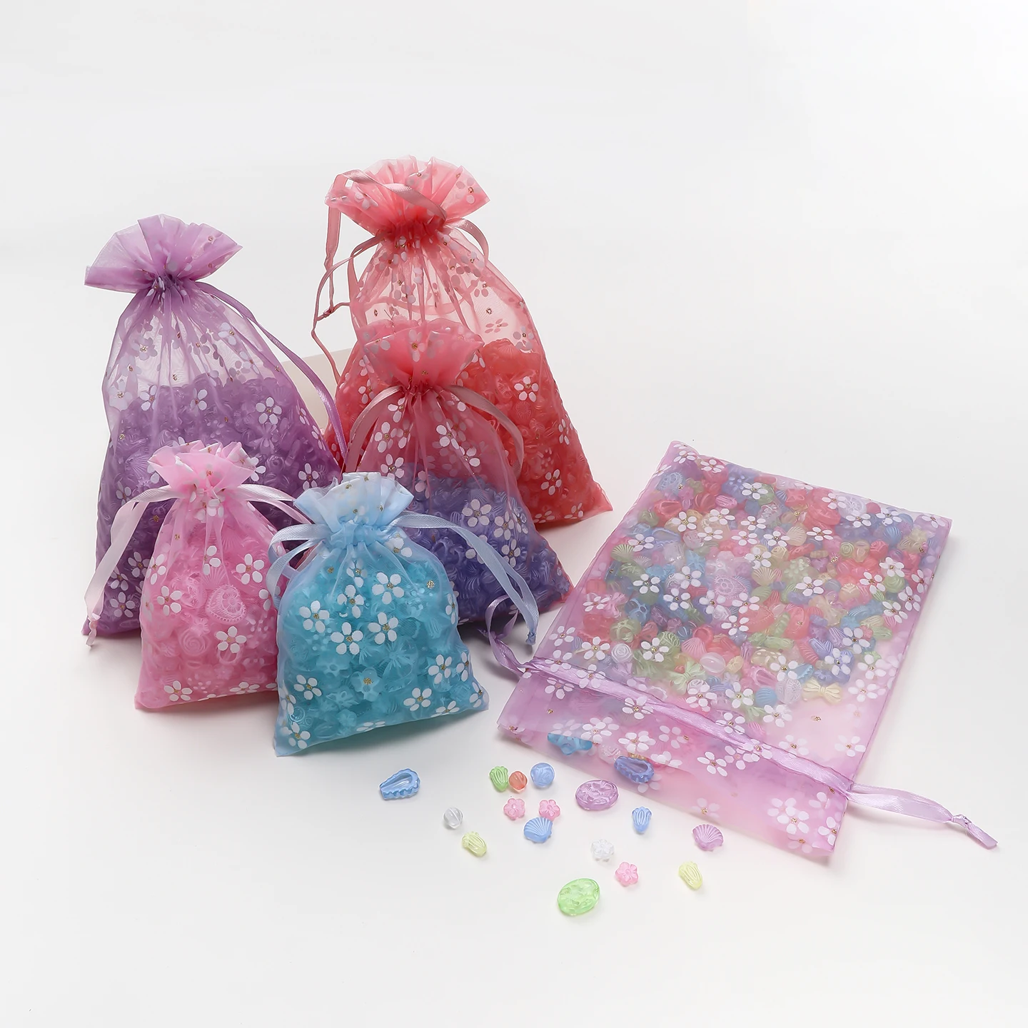 5pcs Colored Organza Flower Sheer Drawstring Bags Transparent Jewelry Gift Bag for Small Bag Gift Bag Wedding Party Supplies