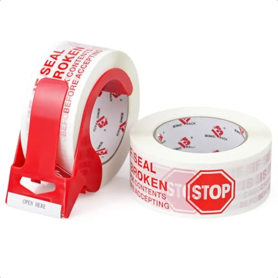 شريط ختم لافتة التوقف مطبوع مسبقًا إذا كان كسر الختم، فحص المحتوى قبل قبول شريط التعبئة مع موزع 2 بوصة × 110 يار #1