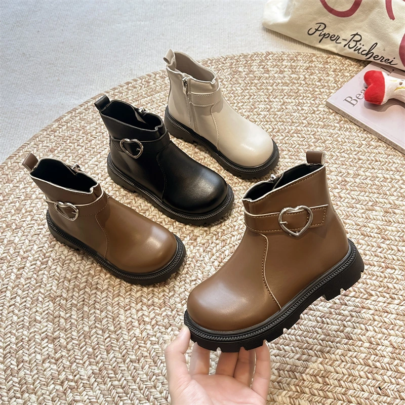 

Girls Retro Elegant Waterproof Rain Boots Autumn and Winter Children's Fashion Soft Leather Warm Bottom Soft Sweet Short Boots