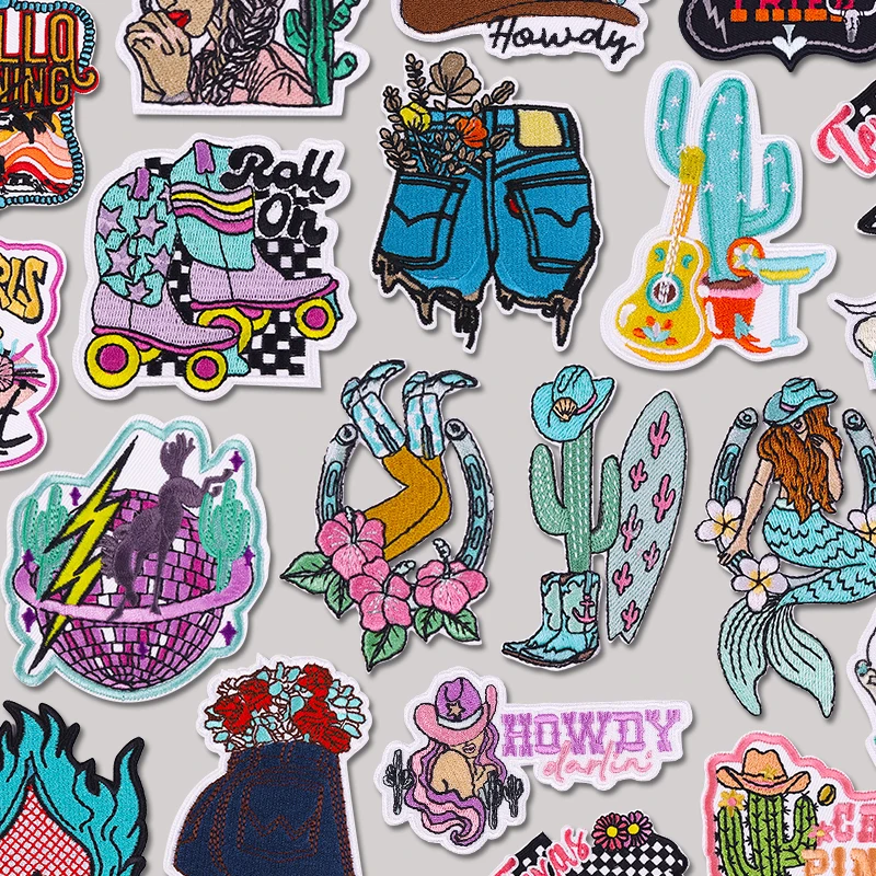 

Western Cowgirl Cowboy Patch Embroidered Patches DIY Boots Hat Patch Iron On Patches For Clothing Cartoon Embroidery Sew Badges