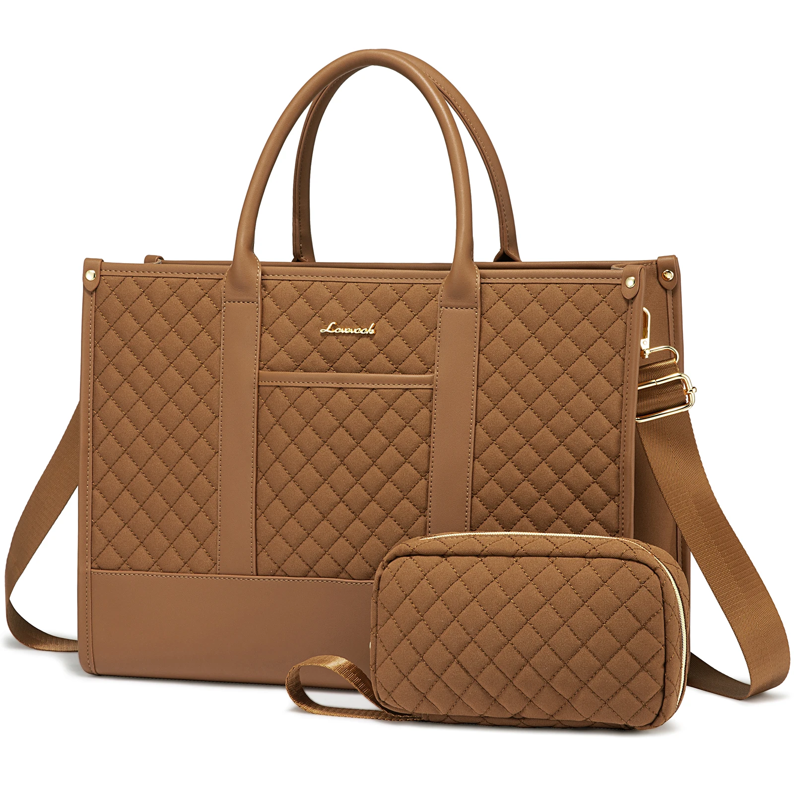 

LOVEVOOK 2pcs Set Fashion Quilted 15.6 Waterproof Work Bag Travel Business Shoulder Bag Handbag Laptop Bag
