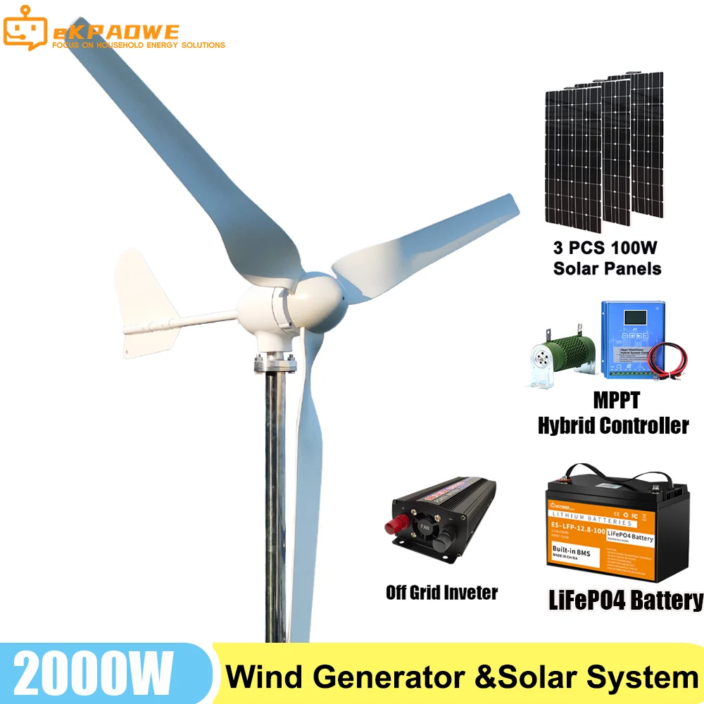 Poland 2000W 48V Wind Turbine Generator Low Starting Wind Speed Alternative Energy With MPPT Hybrid Controller 220V Inverter