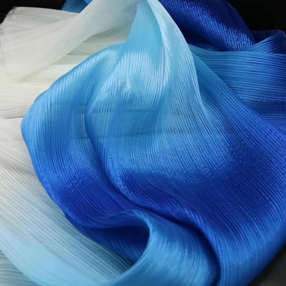 2025 التدرج اللون مطوي الملمس النسيج مشرق DIY بها بنفسك الأورجانزا شبكة النسيج اليدوية مصمم النسيج خلفية الزفاف #5