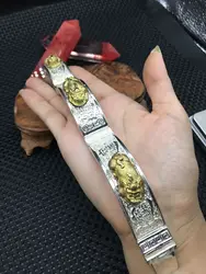 Asian old miao silver hand cast cool statue bracelet jewel gift 22 cm long