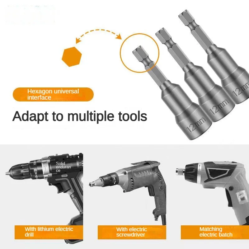 6mm-19mm Hex Socket Sleeve Nozzles Nut Driver Set for Power Drills Impact Drivers Power Screwdriver Handle Tools