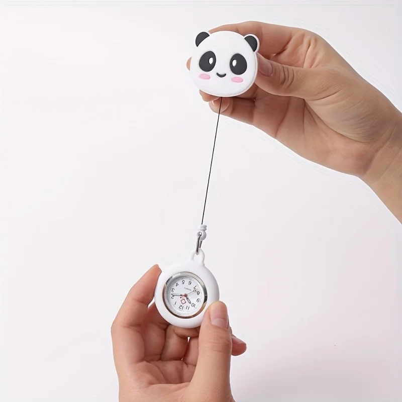 Cute Panda Nurse Quartz Pocket Watch with Stretchable Ribbon ,World Time Function,  Stylish Functional Gift, Nursing Accessory