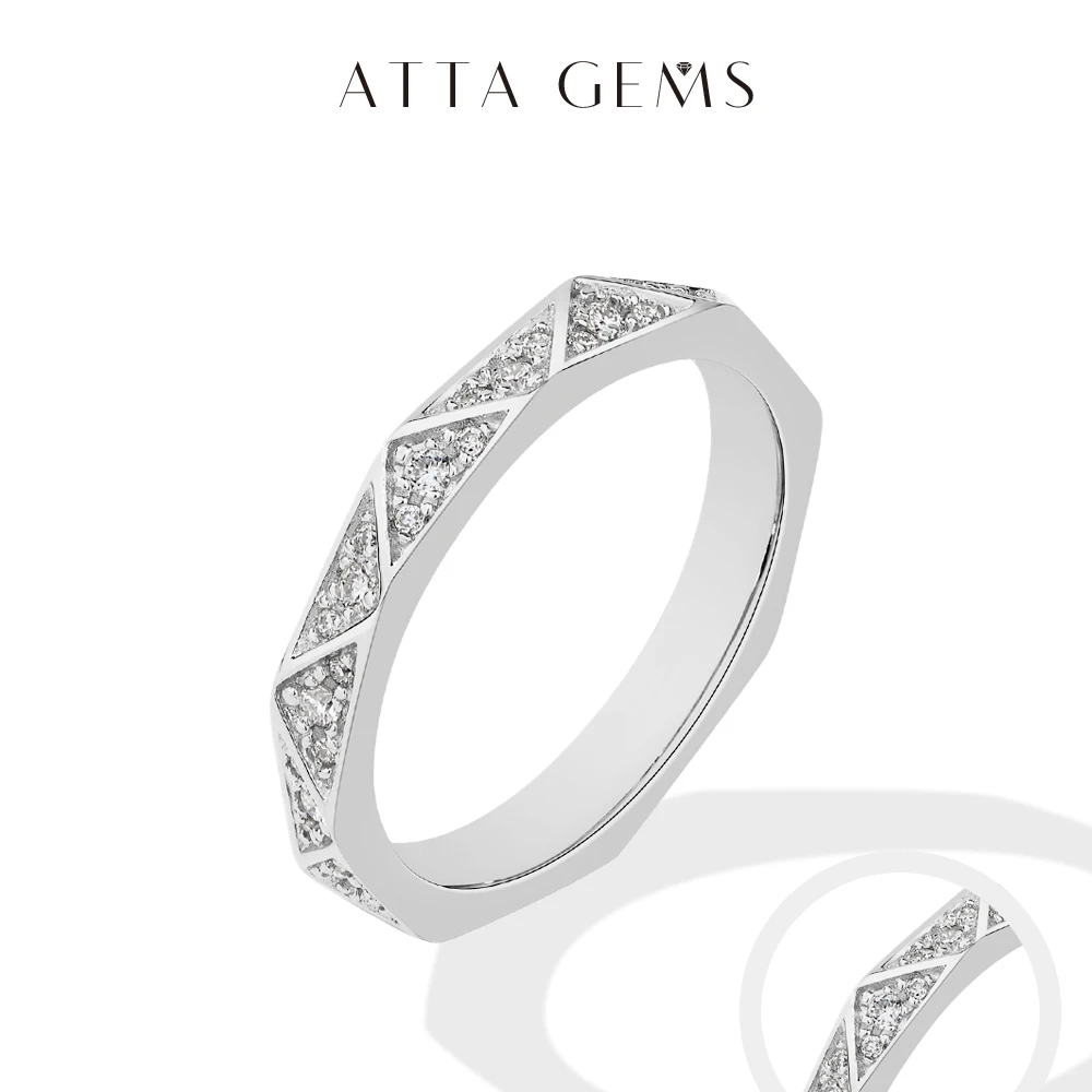 

ATTAGEMS 925 Sterling Silver Band Eternity Moissanite Ring Geometric Angular For Women 18kGold Plated Luxury Anniversary Jewelry