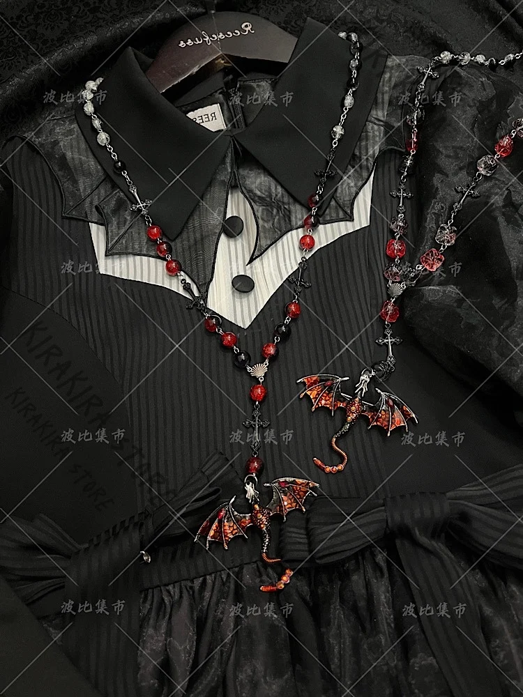 Collar con colgante de dragón con cuentas rojas y negras, amuleto de Sylus de amor y espacio profundo, accesorios de joyería artesanales hechos a mano de Lolita