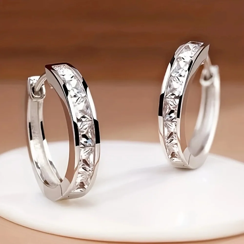 Luxury Simple High Quality Stainless Steel 5A Zircon Hoop Earrings for Women Classic Fashion Versatile Commuting Jewelry Gifts