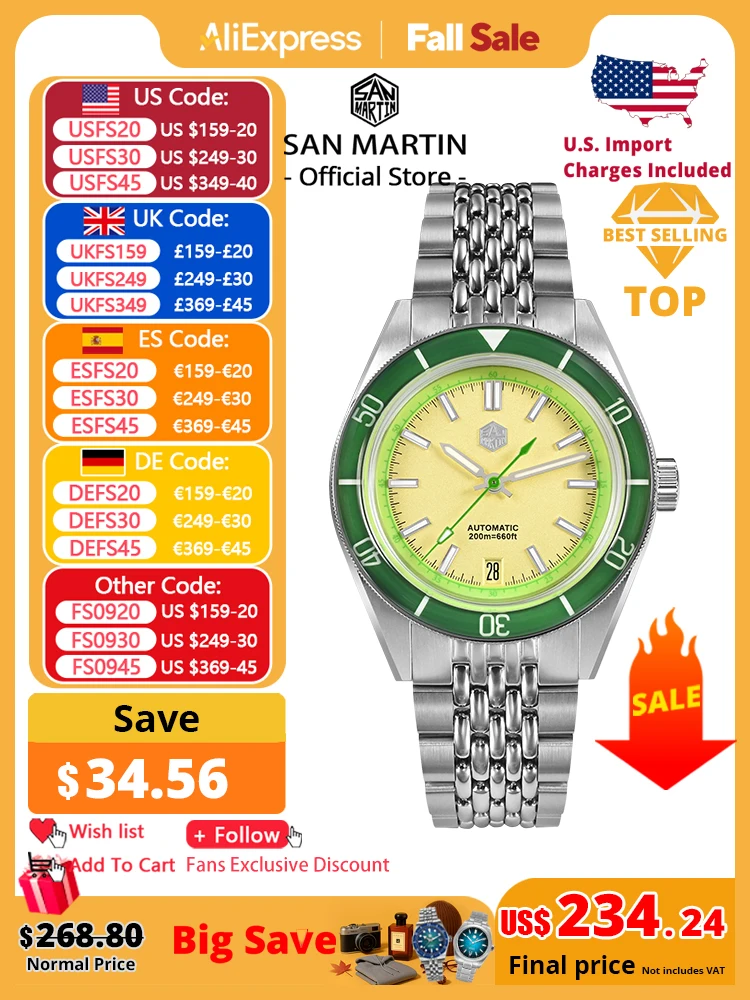 

San Martin 39.5mm Summer Dive Watch Fashion Fun Fruit Series Men Sports Watches NH35 Automatic Mechanical 20 ATM SN0116 Reloj
