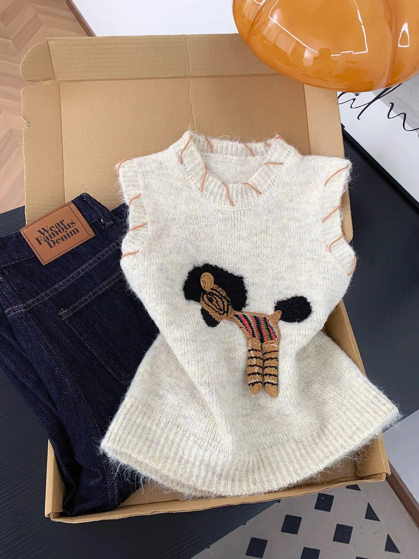 

Korean Sle Embroidered Loose Women's Vest Top Layering Svel Knitted Sweater Soft Cotton Long Sve V-Ne Autumn Winter