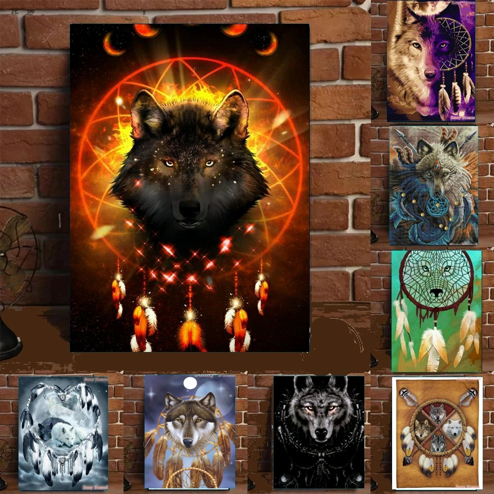 

Diamond Painting Wolf Dreamcatcher Posters Diamond Pating Rhinestones Art Mosaic Embroidery Cross Stitch Kits Home Decor Men Boy